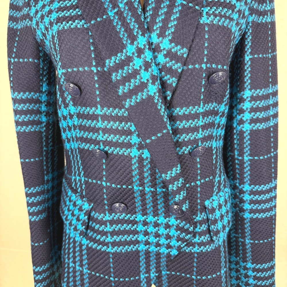 L'Agence Kenzie 100% Wool Teal Blue Plaid Tweed Double Breasted Blazer Sz 2 EUC - Picture 7 of 14
